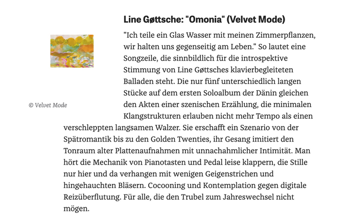 Die Zeit review of Line Gøttsche's Omonia